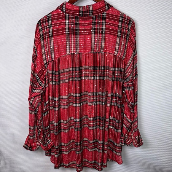 Free People Red/Blk and Gold Sequined Pullover Blouse Sz Small - Picture 2 of 14